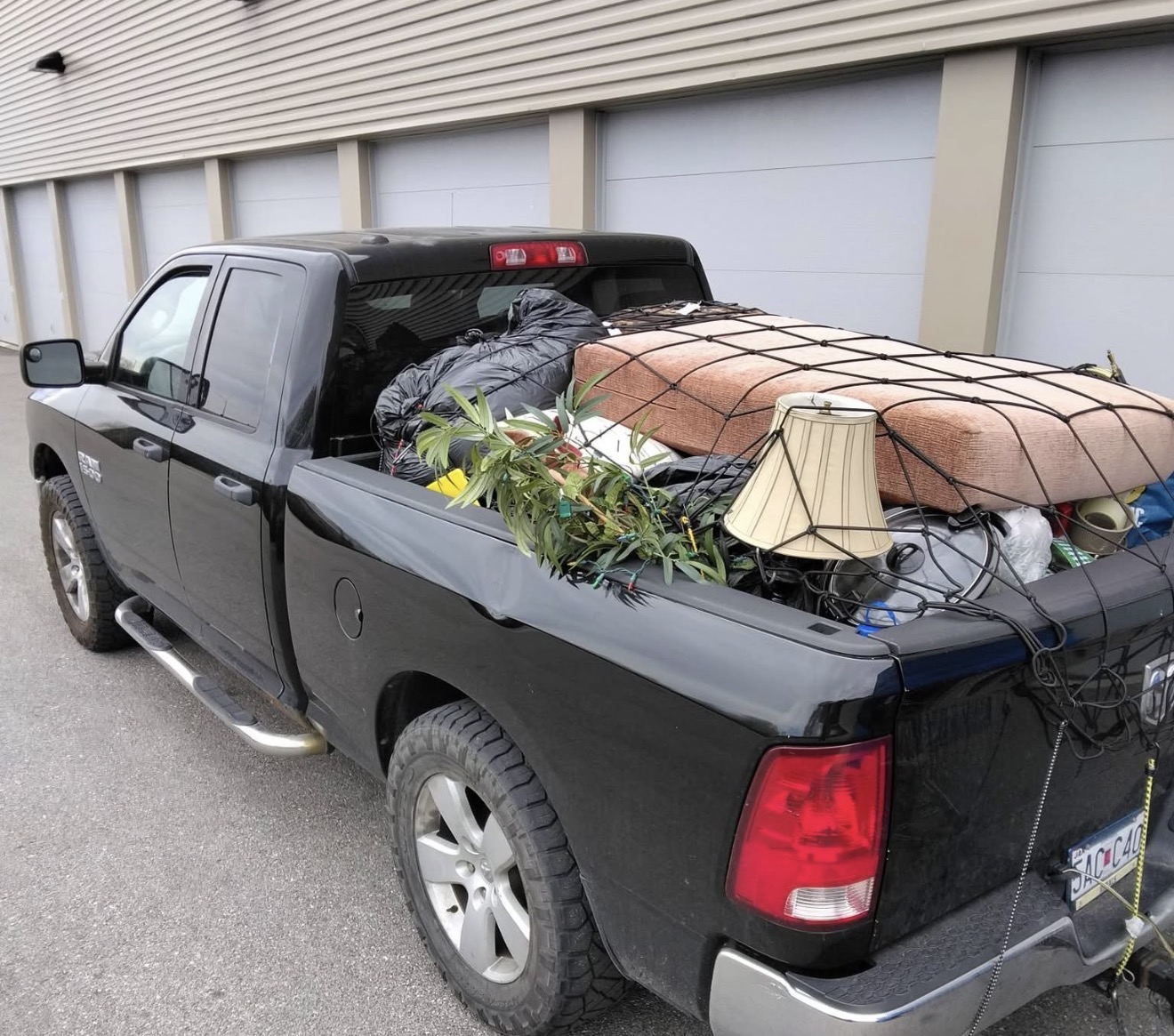 Pickup truck packed with cargo net