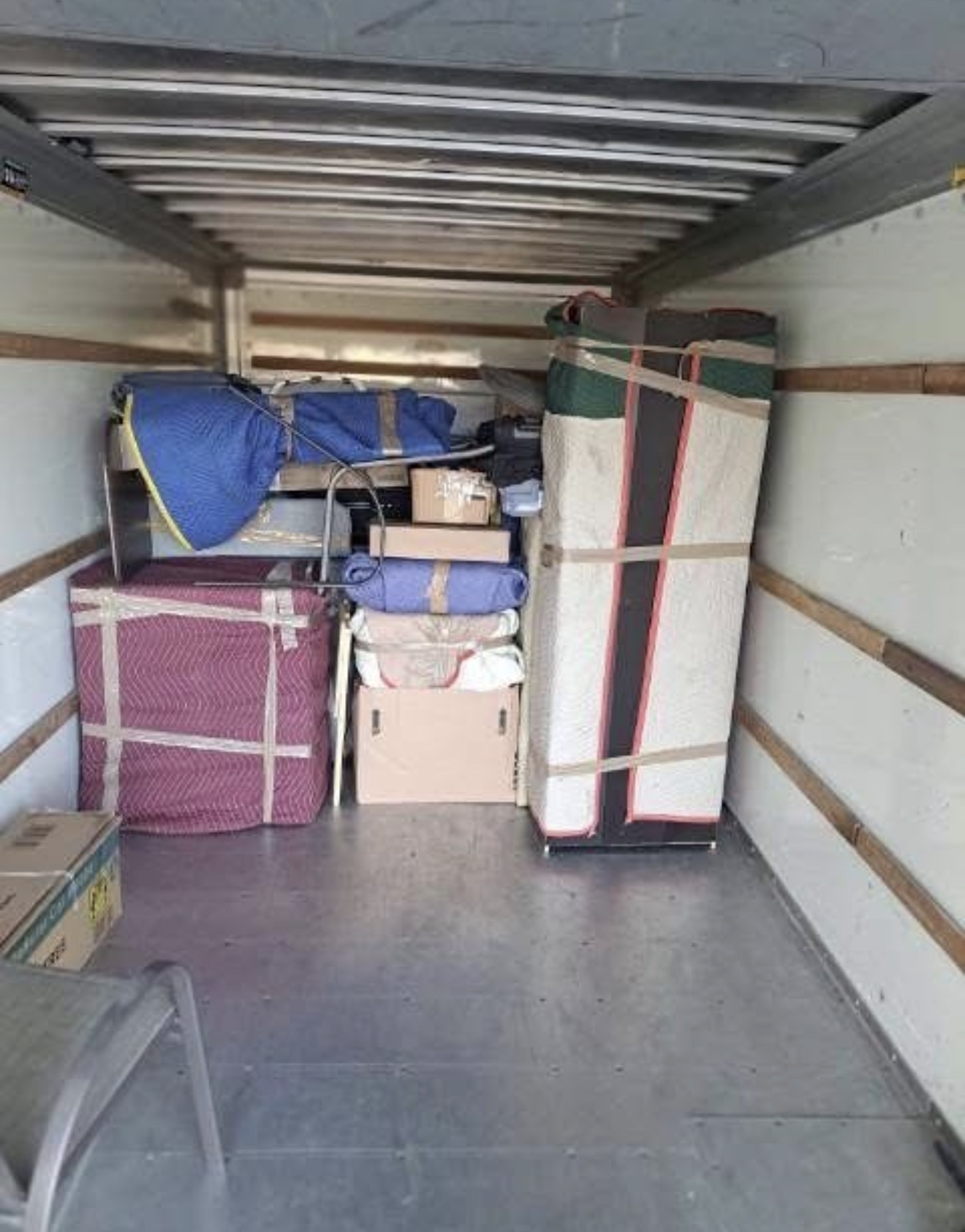 Inside of moving truck, neatly packed